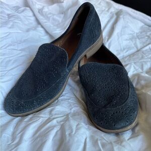 Clarks Trish Calla Navy Laser Cut Out Suede Leather Loafers 7.5